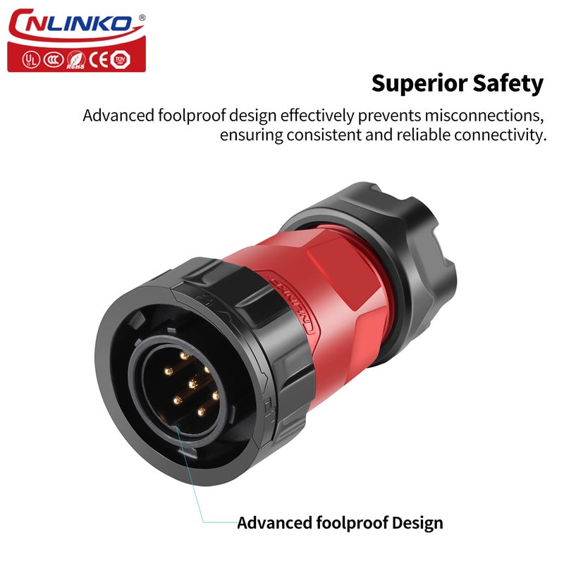 CNLINKO YM-20 Single-Hole Waterproof Connector with PIN Partitioned Design, IP68 Circular Connector, Quick Plugging Aviation Connector, M20 Power Data Connector (7 PIN) - Image 3